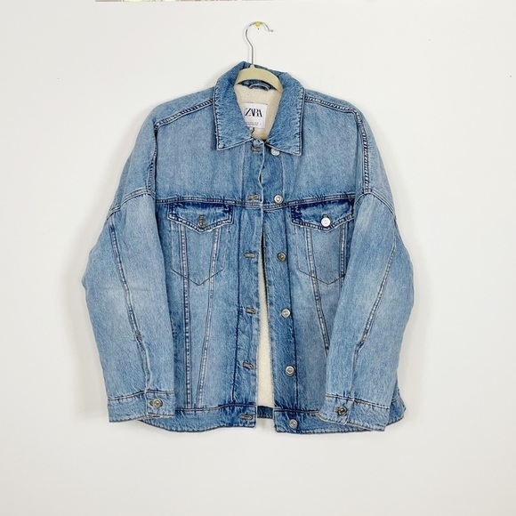 New Zara Oversize Shearling Denim Jacket - Picture 2 of 5